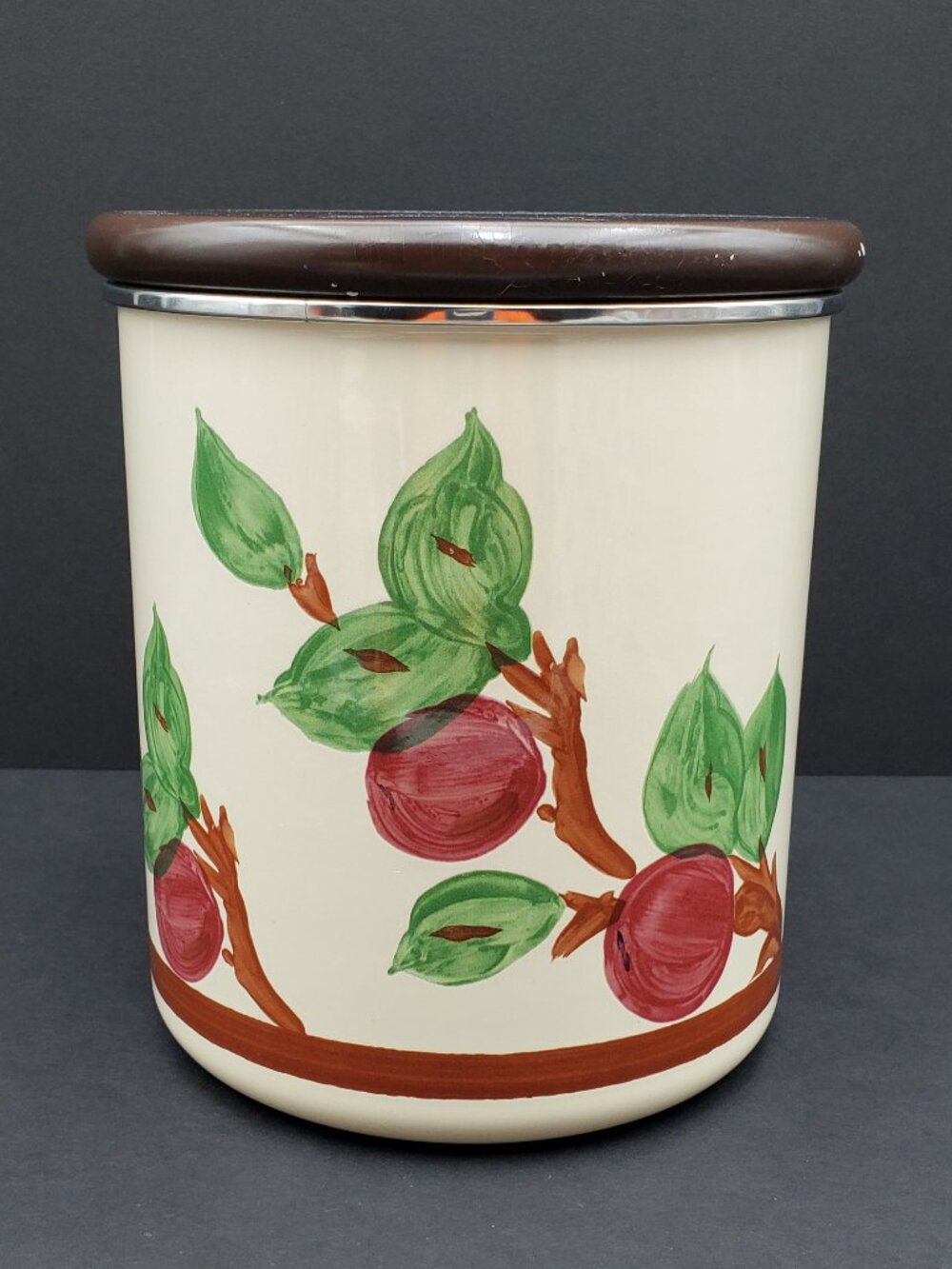 Franciscan Apple Pattern Enamelware Canister Enamel on Metal Storage Jar